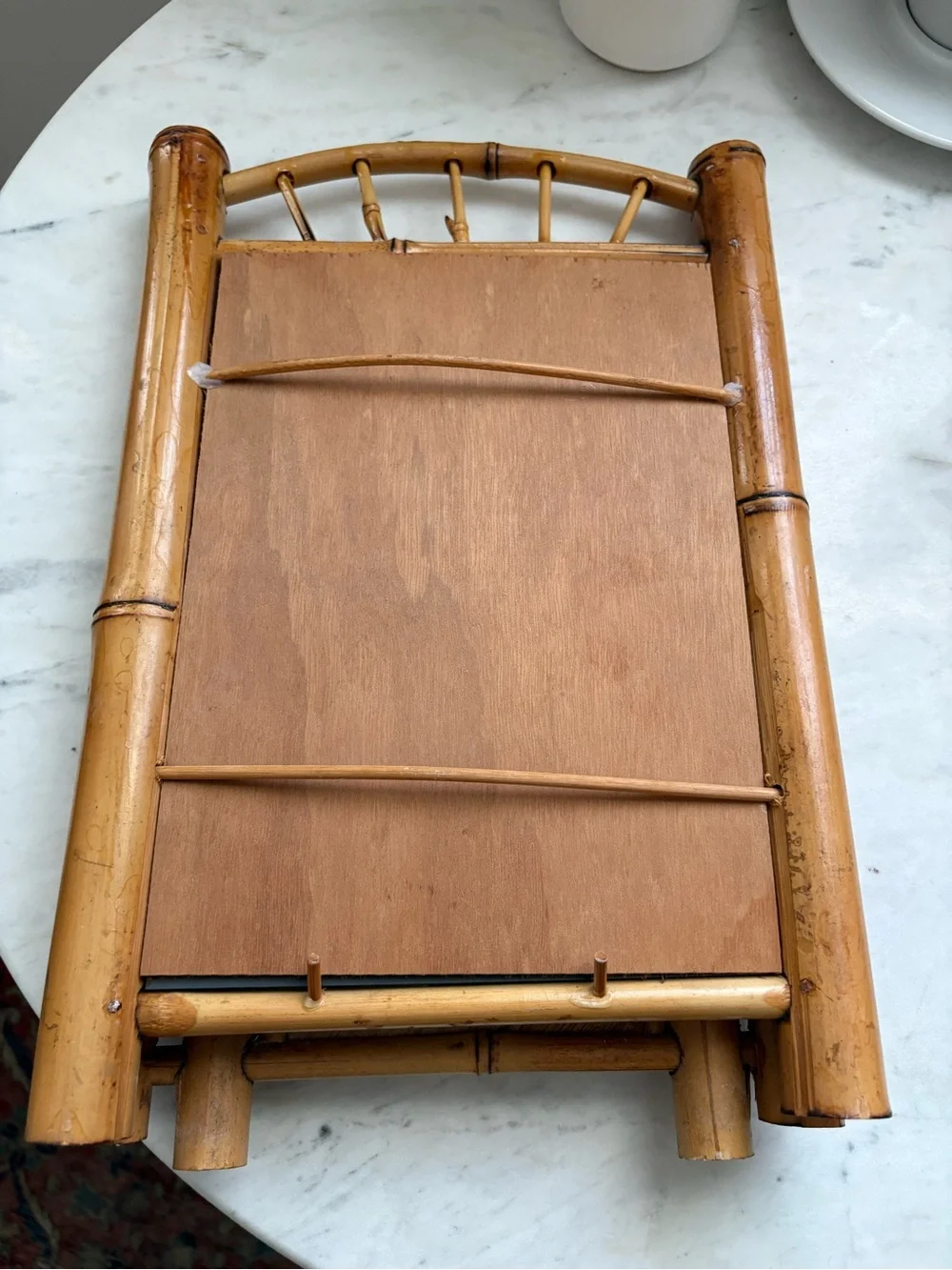 Vintage Liberty Bamboo Table Mirror in Natural Tan 1920s France Boho MCM